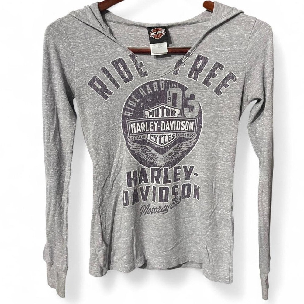 Harley-Davidson Gray and Purple Graphic Shirt Hoodie